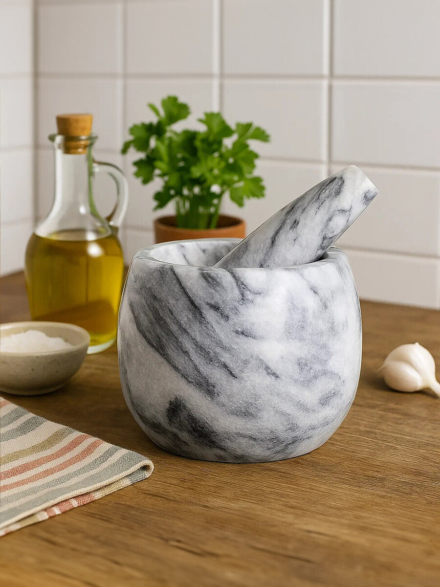 Grey Marble Clean Sided Mortar and Pestle