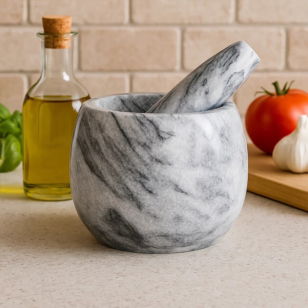 Grey Marble Clean Sided Mortar and Pestle