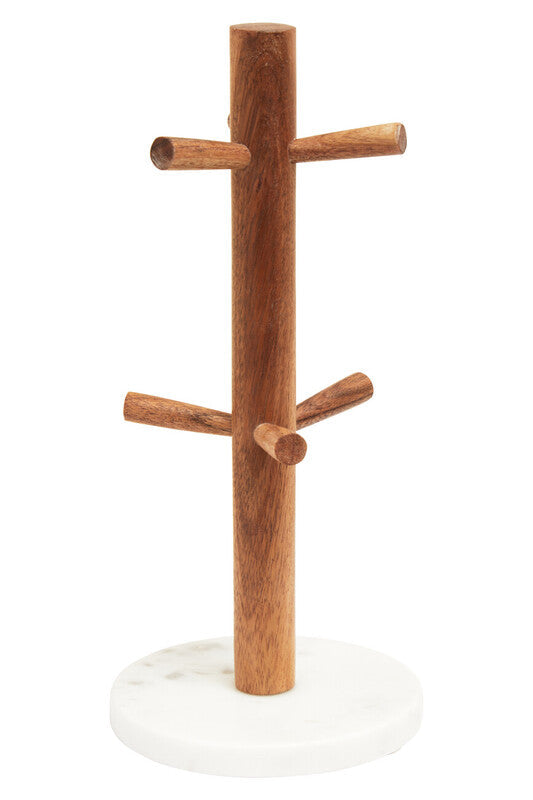 Acacia Wood and White Marble Mug Tree