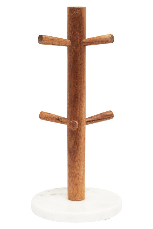 Acacia Wood and White Marble Mug Tree