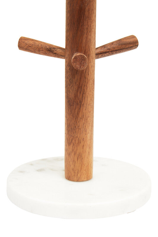 Acacia Wood and White Marble Mug Tree