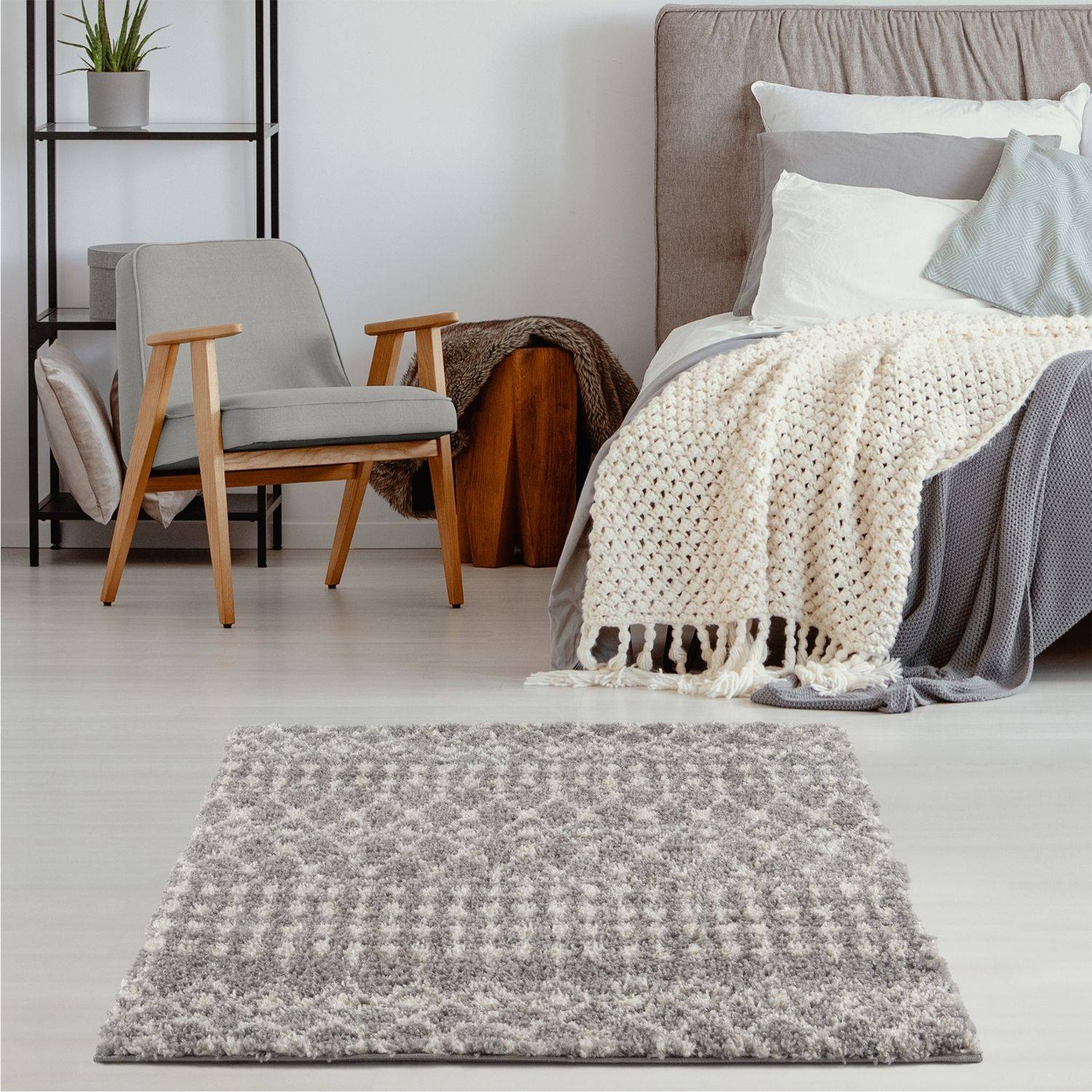 Moroccan Grey Shaggy Rug