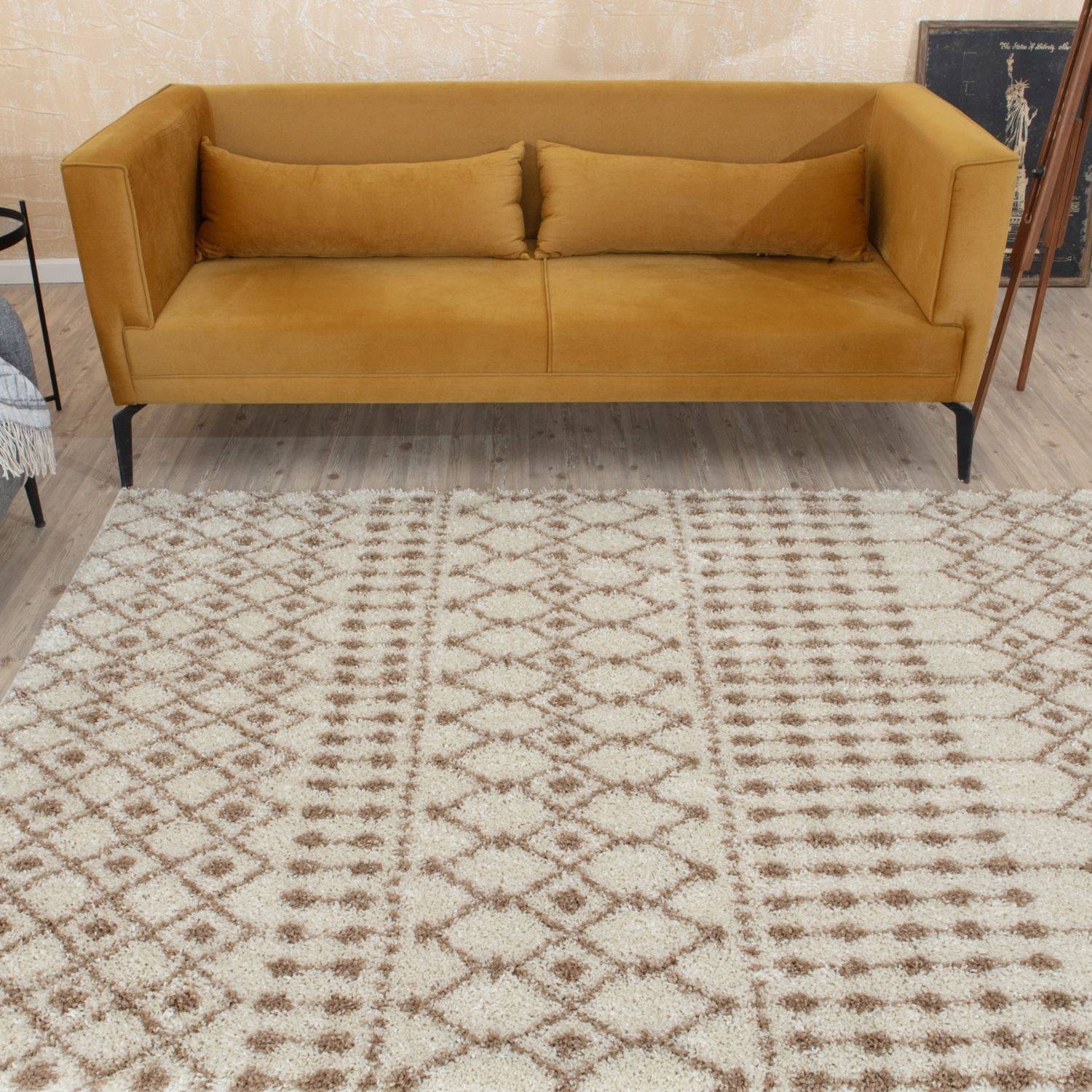 Moroccan Ivory Beige Shaggy Rug