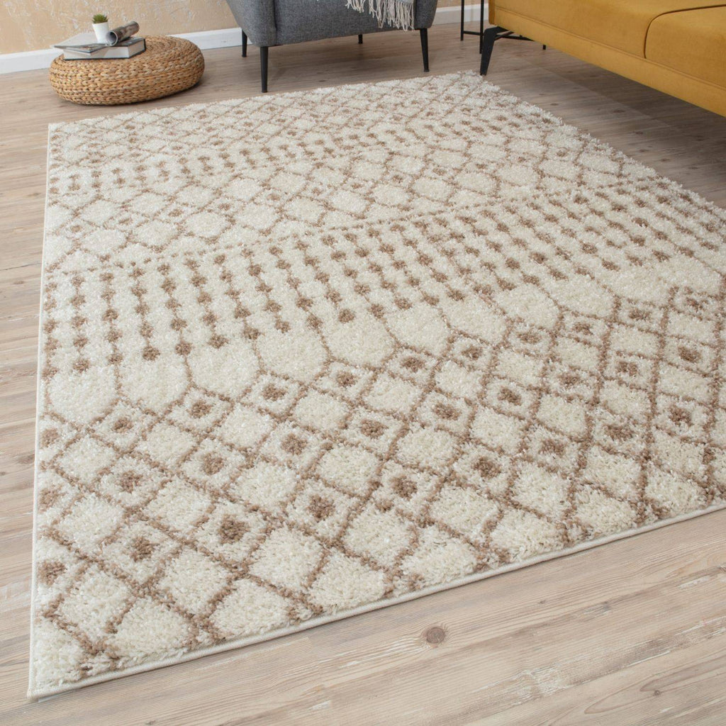 Moroccan Ivory Beige Shaggy Rug