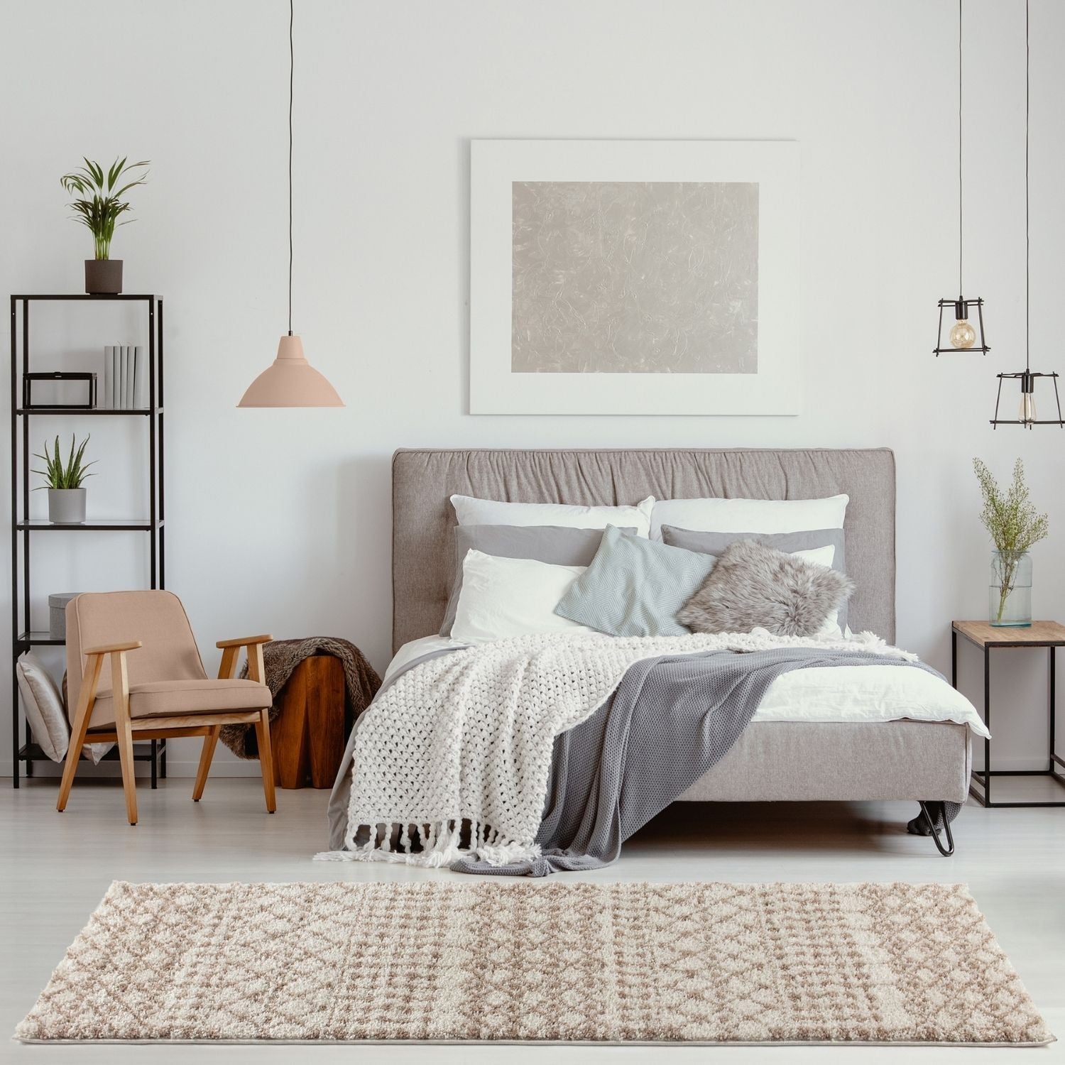 Moroccan Ivory Beige Shaggy Rug
