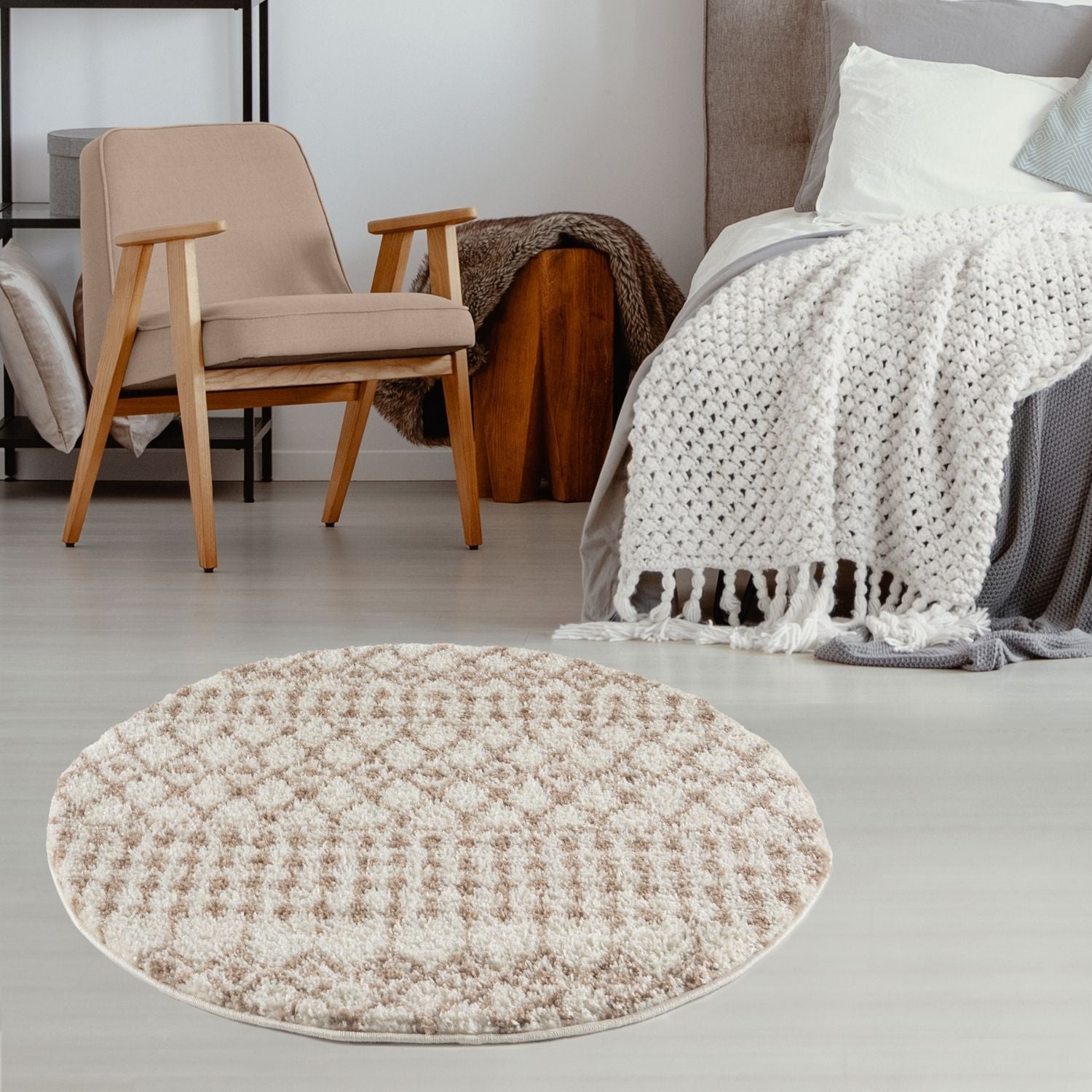 Moroccan Ivory Beige Shaggy Rug