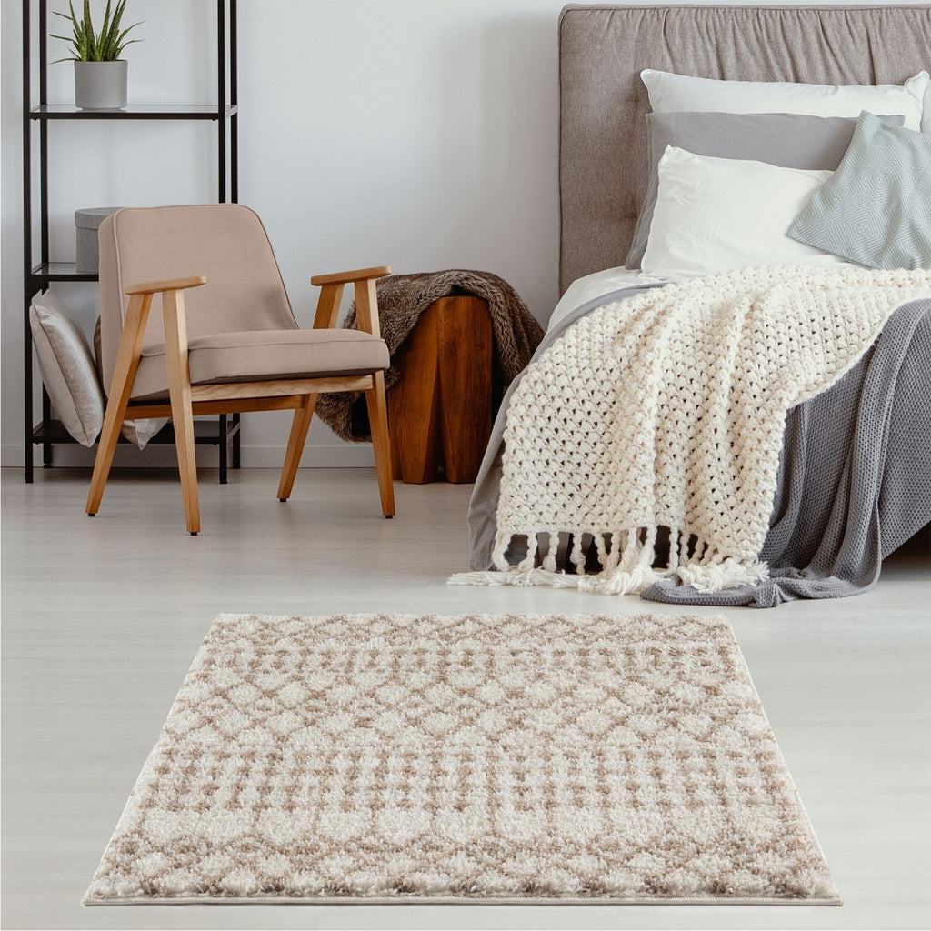 Moroccan Ivory Beige Shaggy Rug