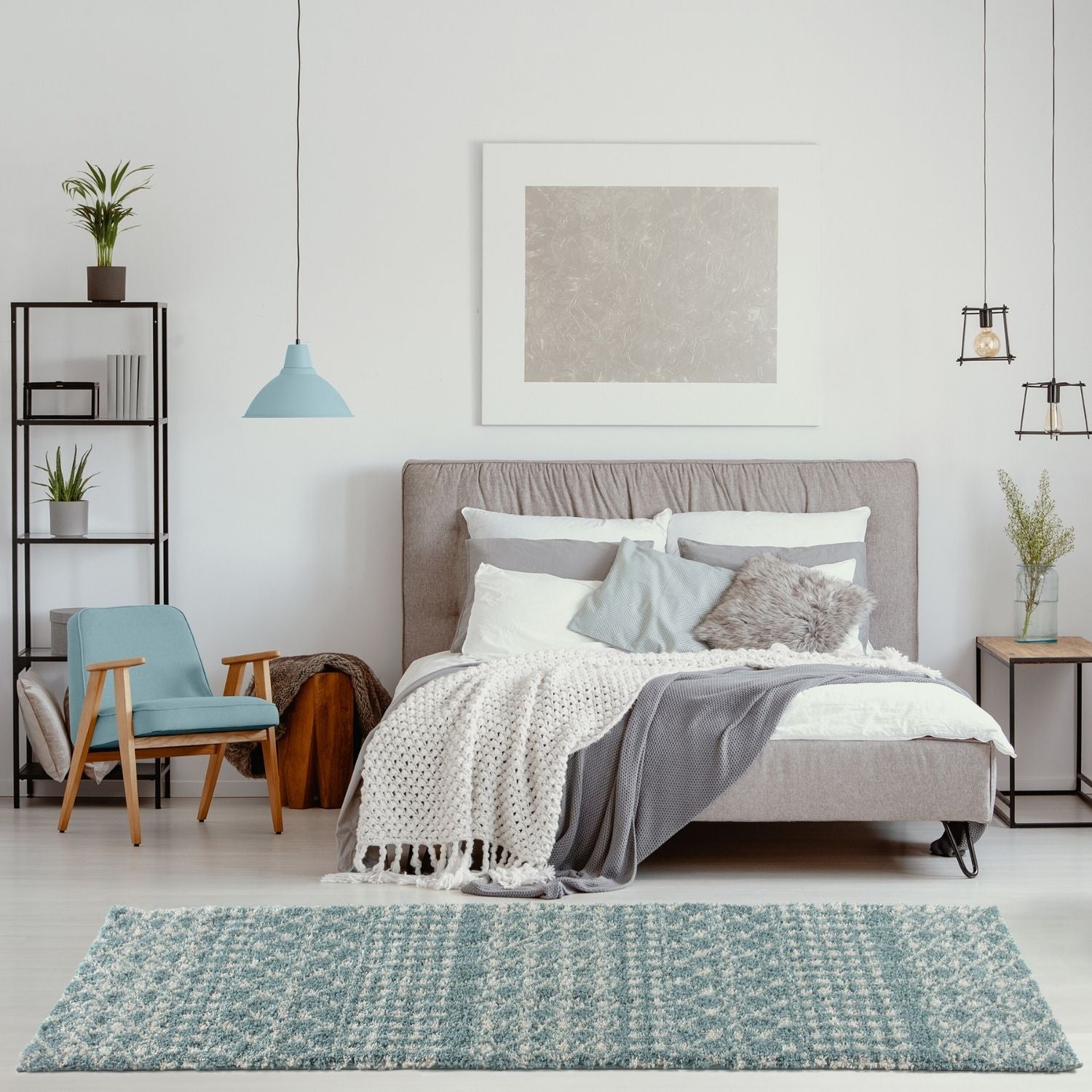 Moroccan Duck Egg Blue Shaggy Rug
