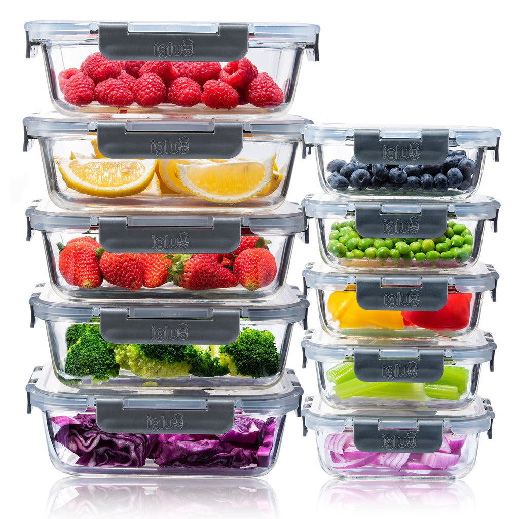 Glass Food Storage Containers 2 Sizes 1050ml and 370ml 10 Pack