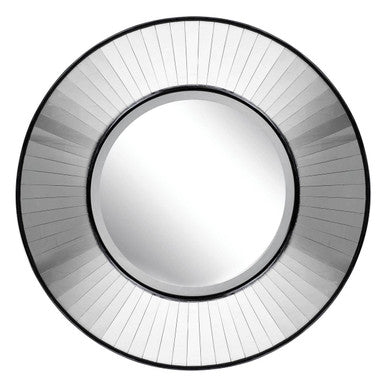 Black Linear Strip Round Wall Mirror