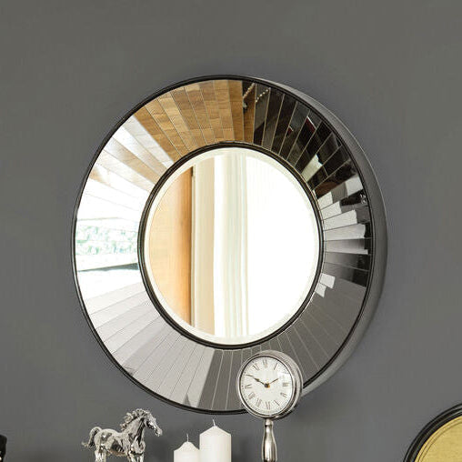 Black Linear Strip Round Wall Mirror