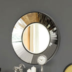Black Linear Strip Round Wall Mirror