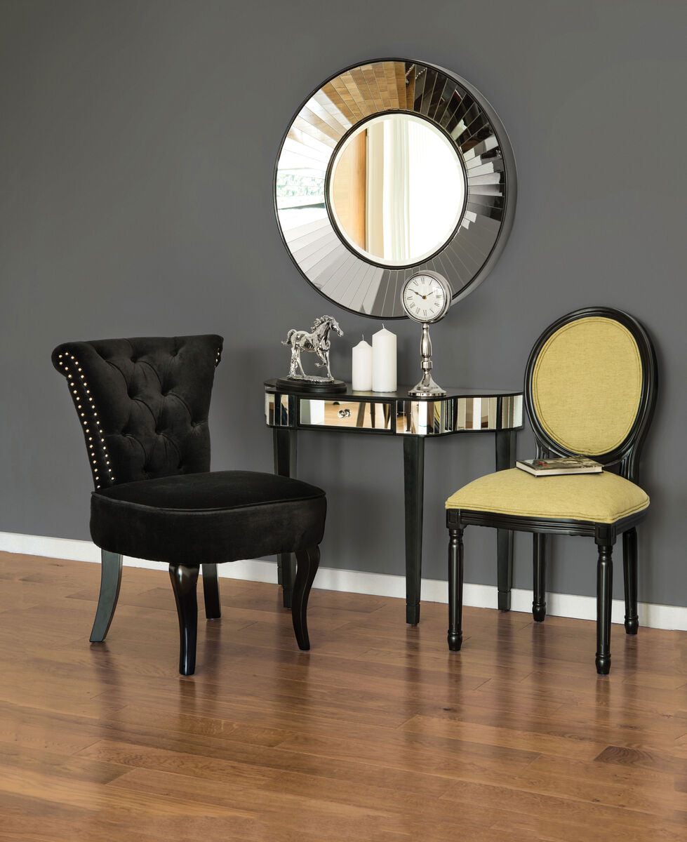 Black Linear Strip Round Wall Mirror