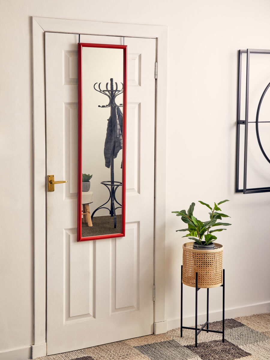 Red Plastic Frame Over Door Mirror