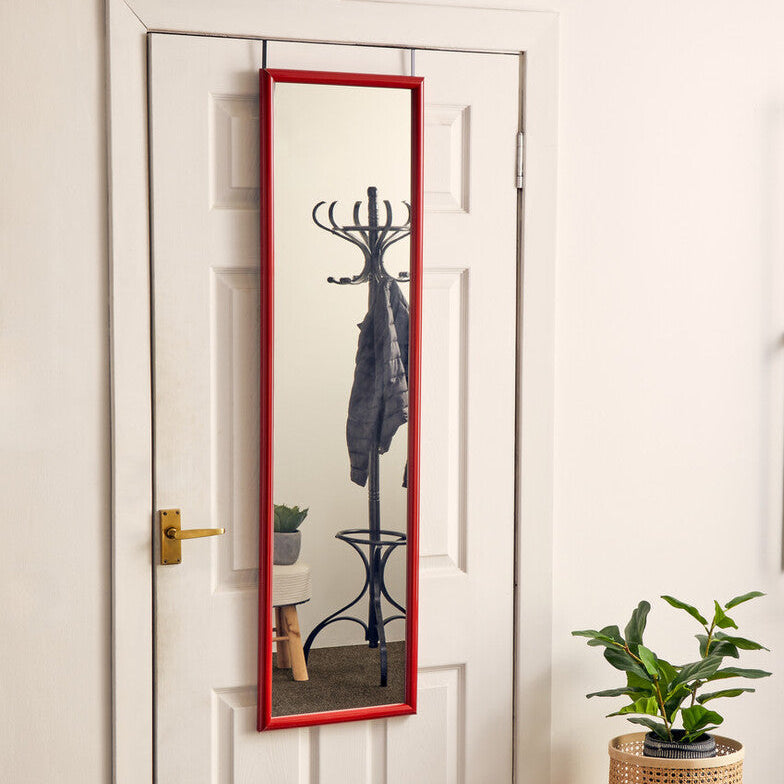 Red Plastic Frame Over Door Mirror