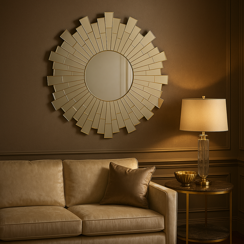 Sunburst Design Round Wall Mirror