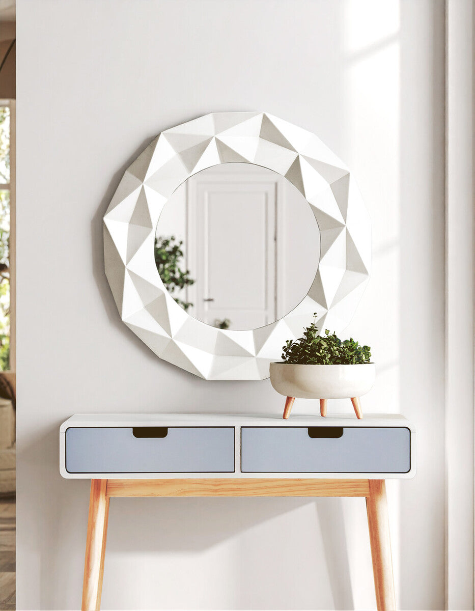 White High Gloss Round Wall Mirror