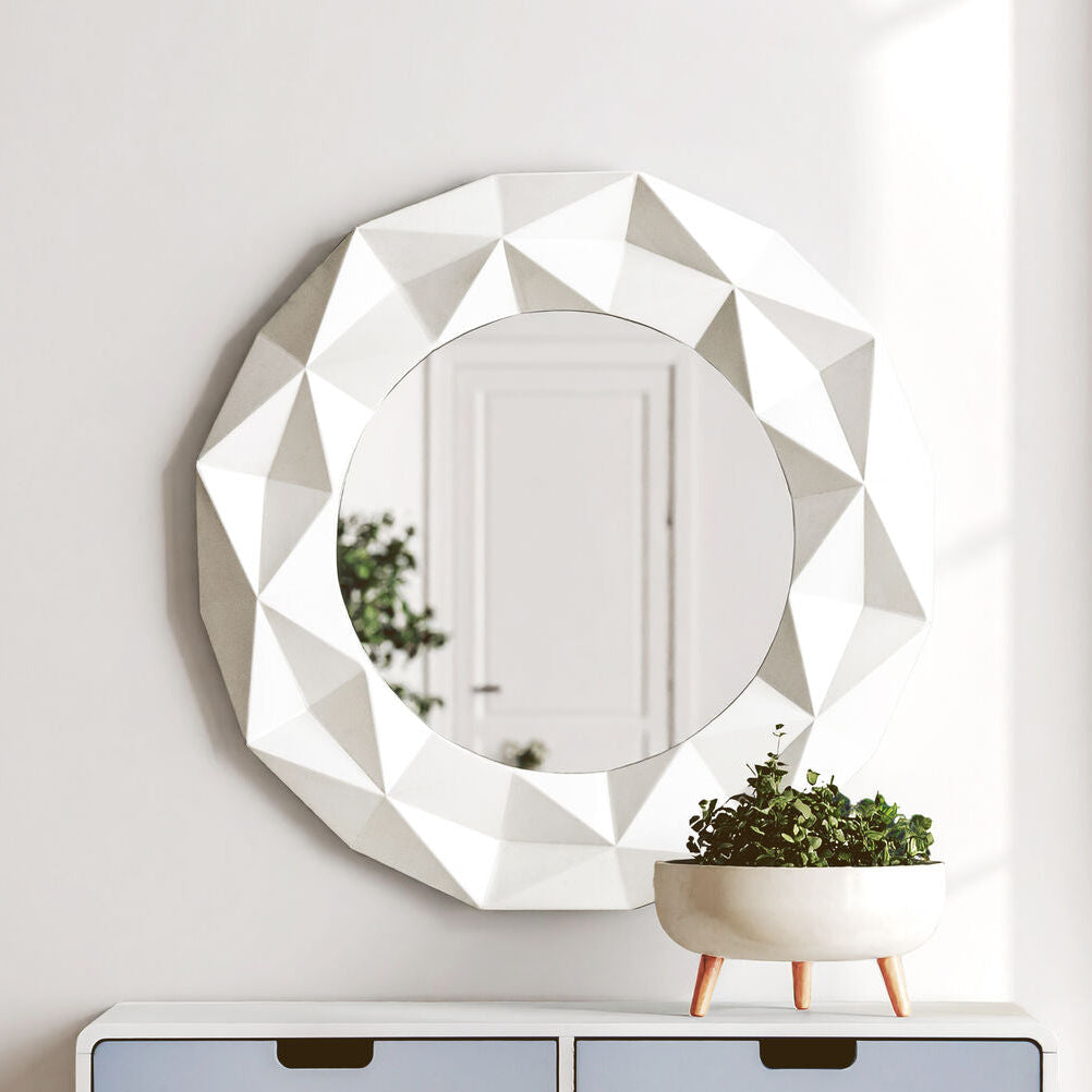 White High Gloss Round Wall Mirror
