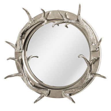 Silver Metal Wall Mirror with Antler Frame