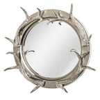 Silver Metal Wall Mirror with Antler Frame