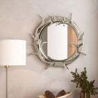 Silver Metal Wall Mirror with Antler Frame