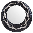 Brown and Nickel Metal Wall Mirror with Eight Antler Frame