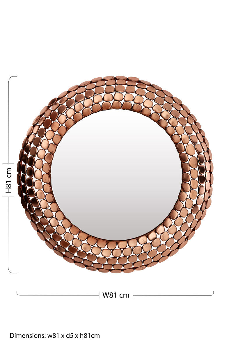 Pebble Design Copper Finish Round Wall Mirror