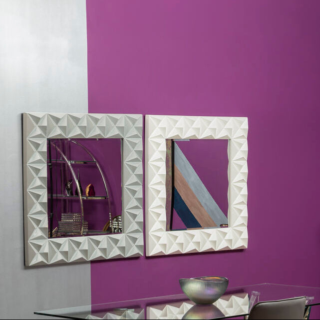 3D Effect Wall Mirror with White High Gloss Finish
