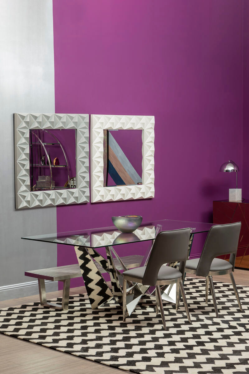 3D Effect Wall Mirror with White High Gloss Finish