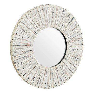 White Wash Round Wall Mirror