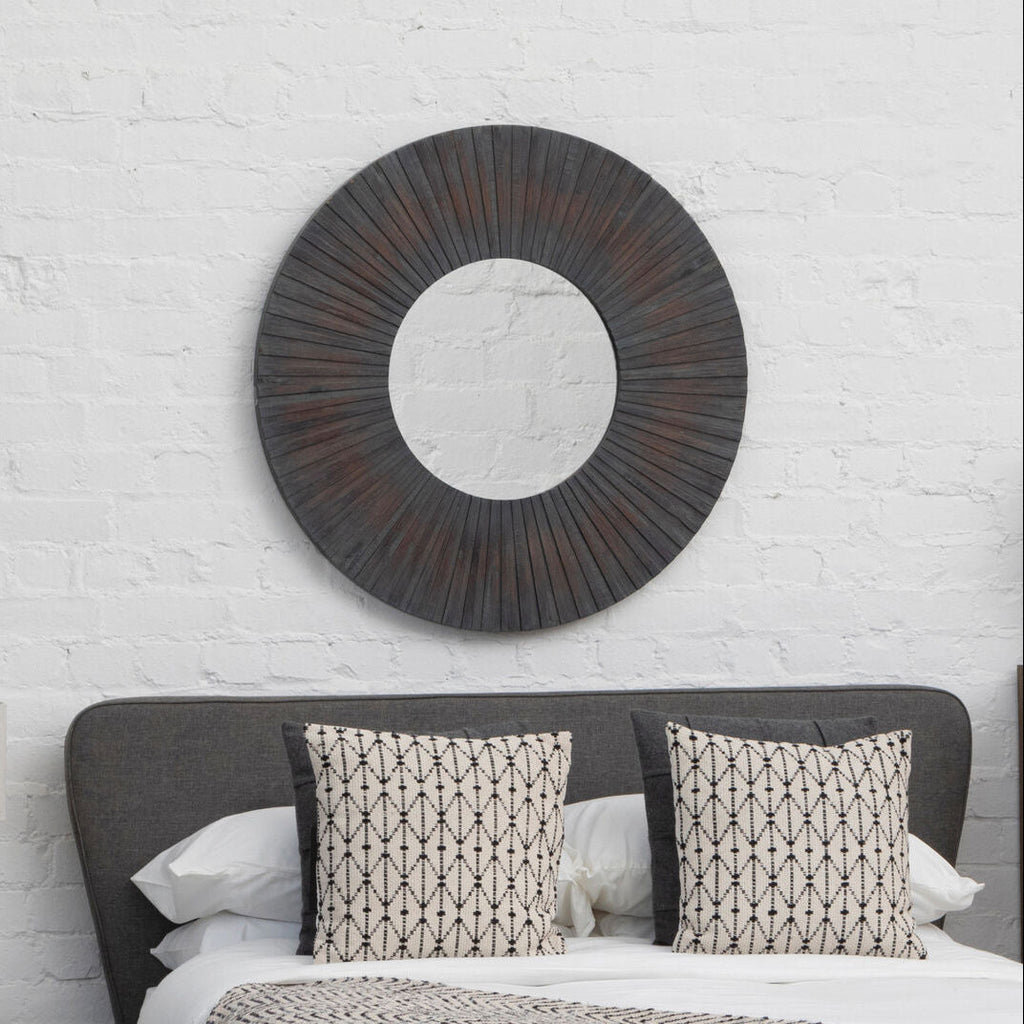 Segmented Wood Effect Wall Mirror