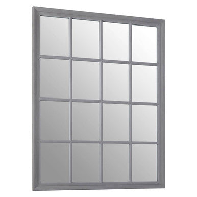 Antique Grey Finish Wooden Grid Wall Mirror