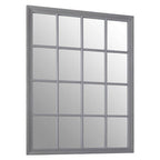 Antique Grey Finish Wooden Grid Wall Mirror