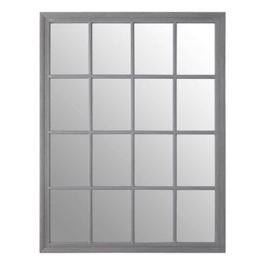 Antique Grey Finish Wooden Grid Wall Mirror