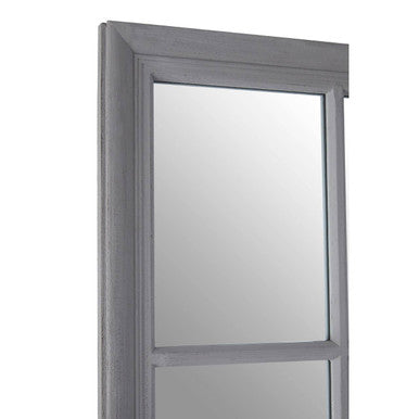 Antique Grey Finish Wooden Grid Wall Mirror