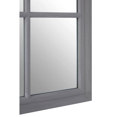 Antique Grey Finish Wooden Grid Wall Mirror