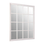 Antique White Finish Wooden Grid Wall Mirror