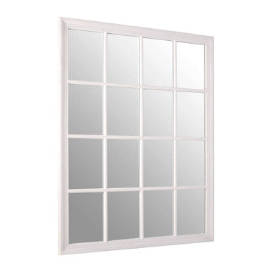 Antique White Finish Wooden Grid Wall Mirror