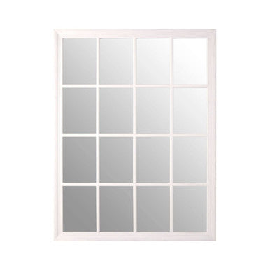Antique White Finish Wooden Grid Wall Mirror