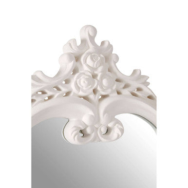 Antique White Rose Crest Wall Mirror