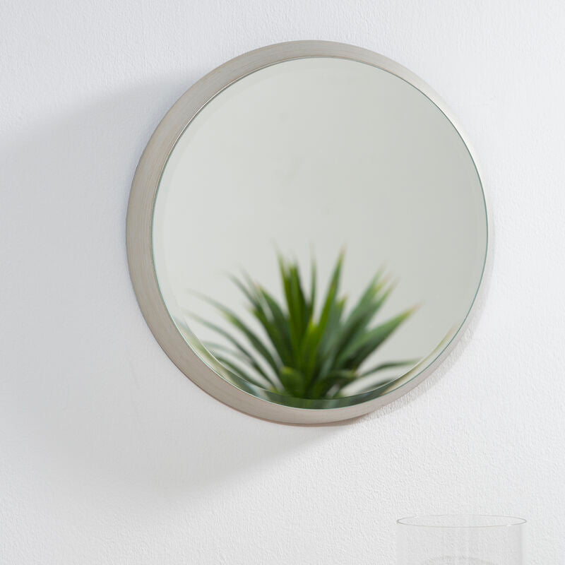 Small Round Wall Mirror with Silver Frame