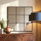 Grid Wall Mirror with Black Finish Frame