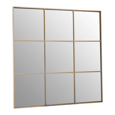 Grid Wall Mirror with Gold Finish Frame
