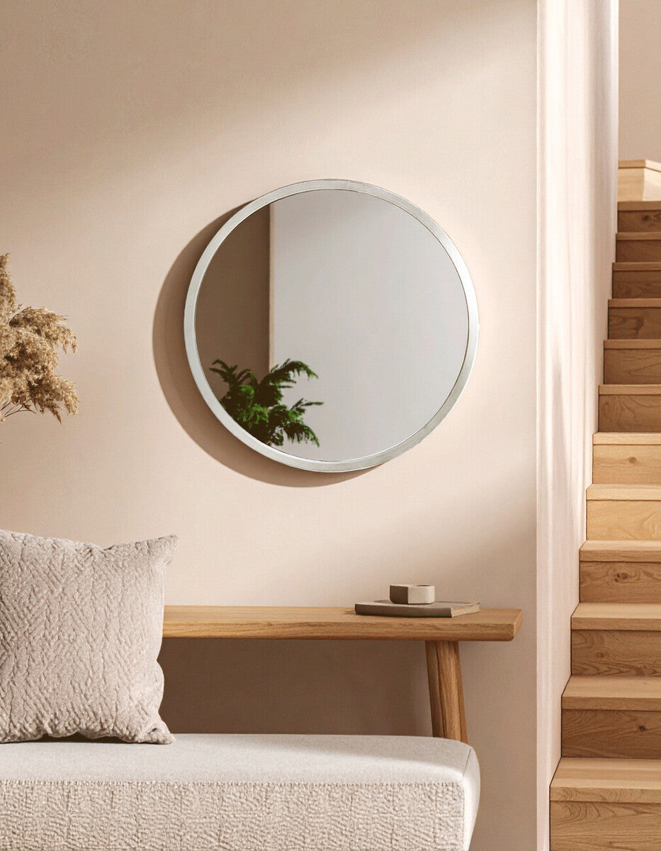 Small Antique Silver Round Wall Mirror