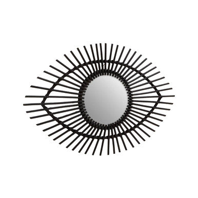 Black Natural Rattan Eye Shape Wall Mirror
