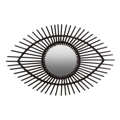 Black Natural Rattan Eye Shape Wall Mirror