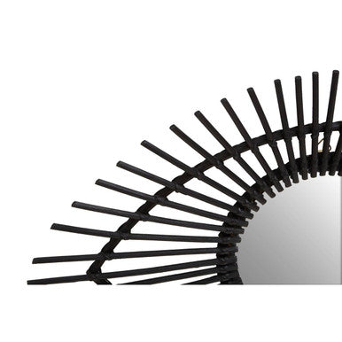 Black Natural Rattan Eye Shape Wall Mirror