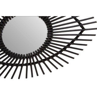 Black Natural Rattan Eye Shape Wall Mirror