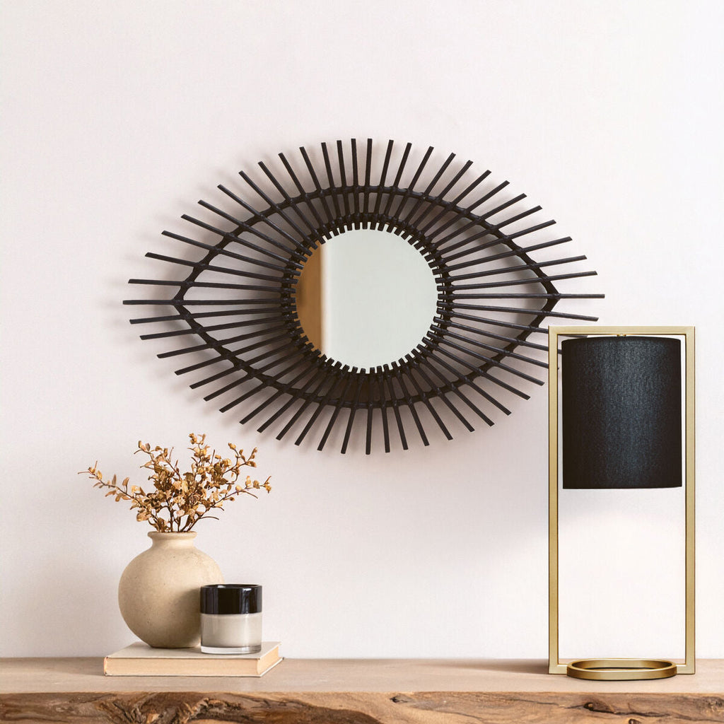 Black Natural Rattan Eye Shape Wall Mirror