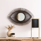 Black Natural Rattan Eye Shape Wall Mirror